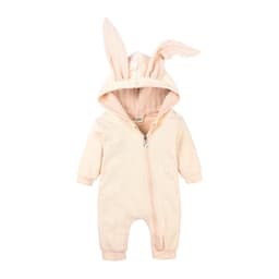 image-Baby Hooded Romper Jumpsuit with Rabbit Ears Long Sleeve Zipper Winter Unisex