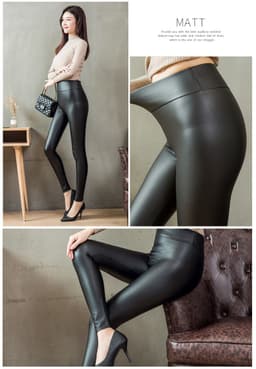 image-Women's Plus Size PU Leather Fleece Lined Leggings High Waist Pants