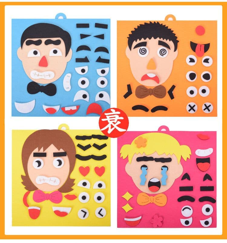 image-Children's DIY Felt Face Expression Puzzle Educational Toy 30x30cm