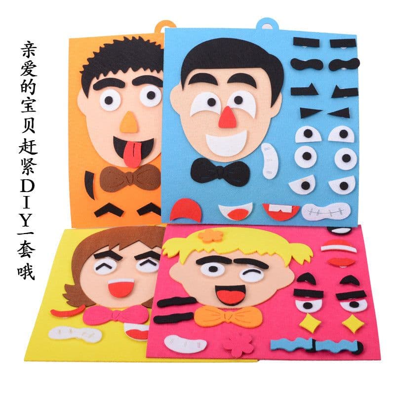 image-Children's DIY Felt Face Expression Puzzle Educational Toy 30x30cm