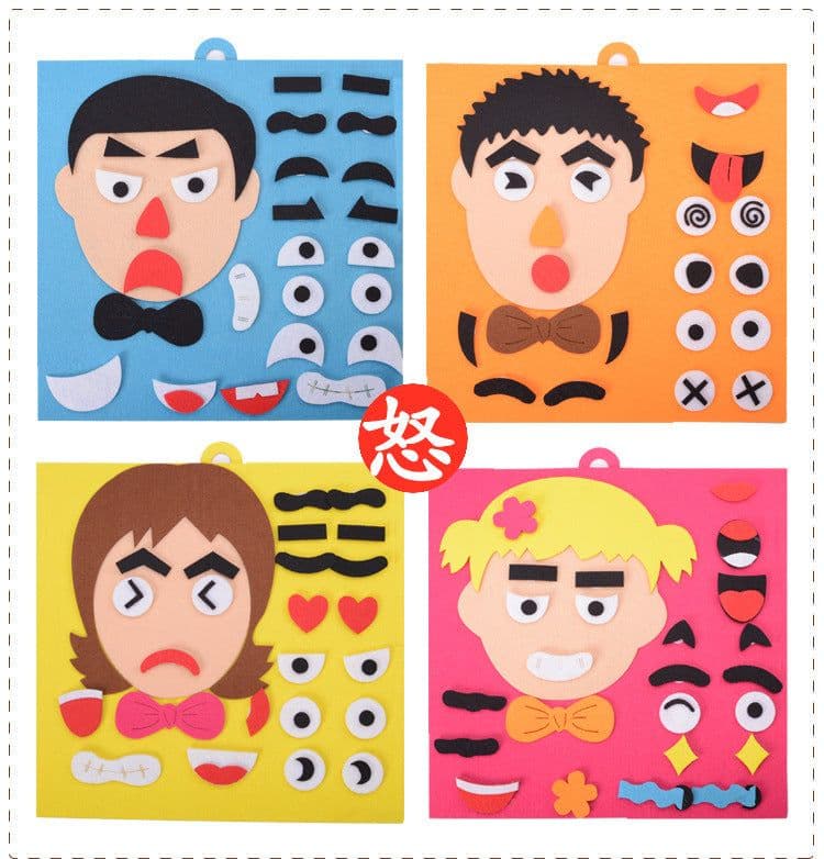 image-Children's DIY Felt Face Expression Puzzle Educational Toy 30x30cm