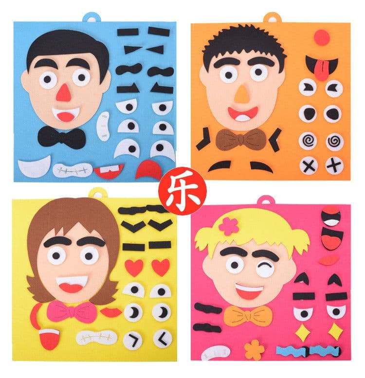 image-Children's DIY Felt Face Expression Puzzle Educational Toy 30x30cm