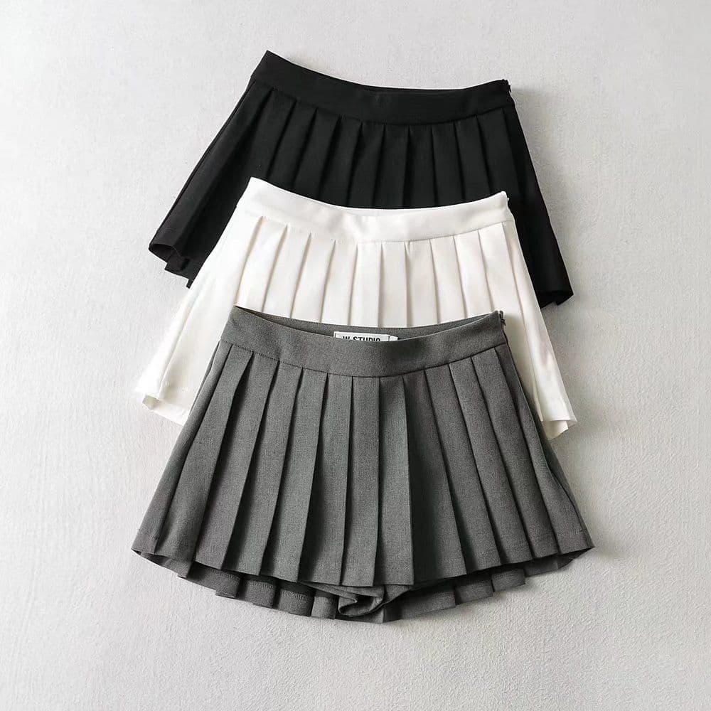 image-YPFF High-Waisted Pleated A-Line Tennis Skirt Gray Cotton