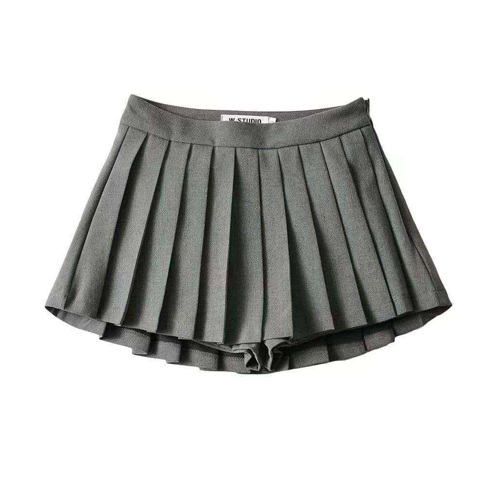 image-YPFF High-Waisted Pleated A-Line Tennis Skirt Gray Cotton