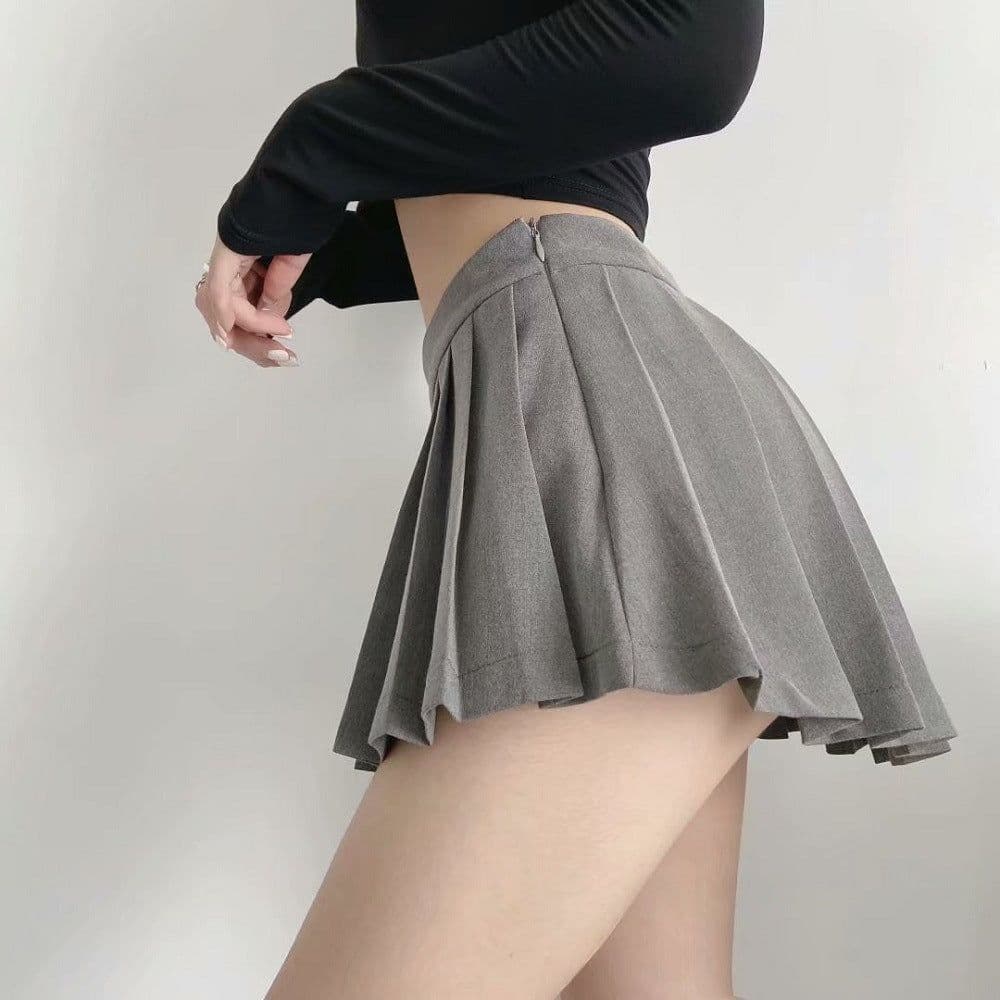 image-YPFF High-Waisted Pleated A-Line Tennis Skirt Gray Cotton