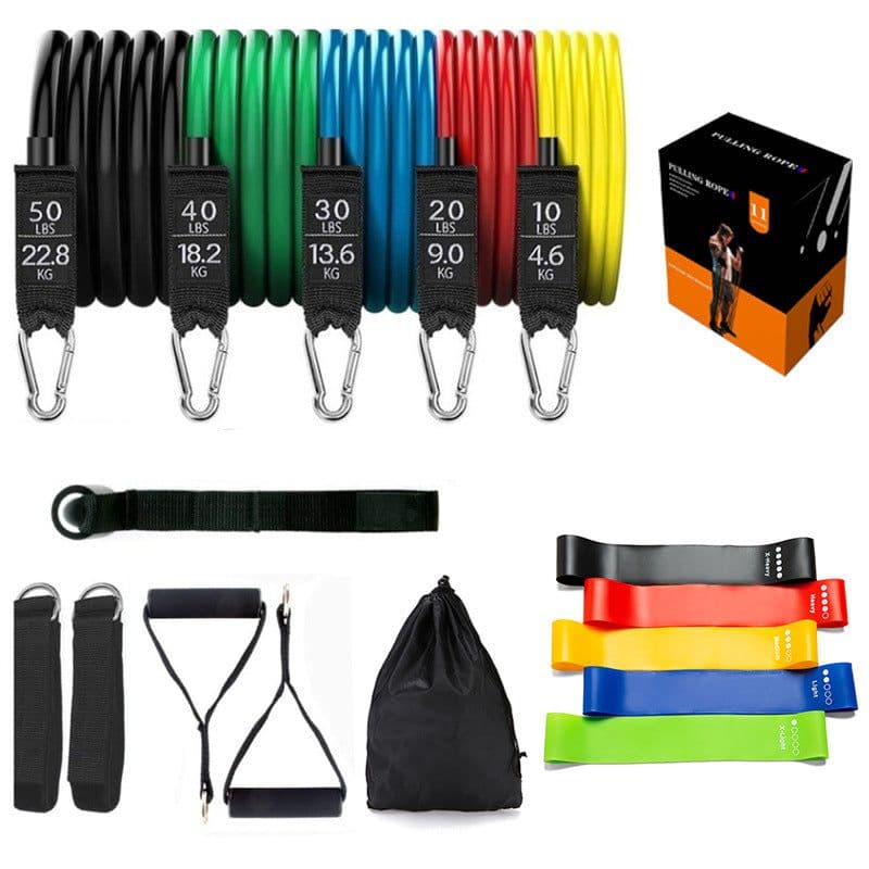 image-150lb TPE Latex Resistance Bands Set 11-Piece Home Fitness