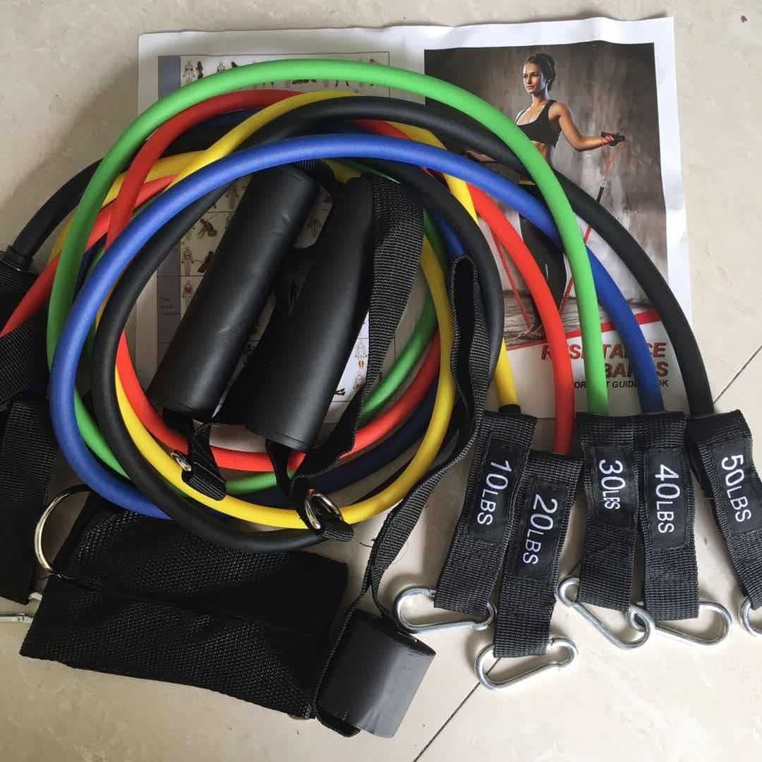 image-150lb TPE Latex Resistance Bands Set 11-Piece Home Fitness