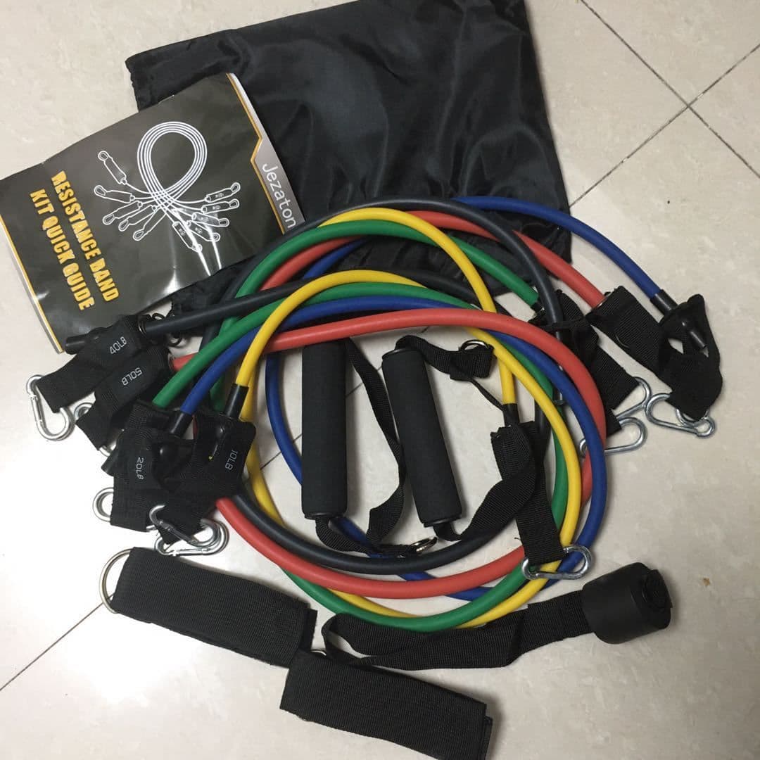 image-150lb TPE Latex Resistance Bands Set 11-Piece Home Fitness