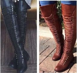 image-Women's Faux Leather Over-the-Knee Knight Boots Low Heel