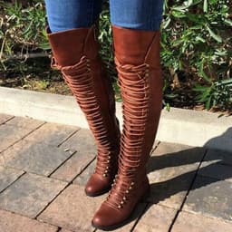 image-Women's Faux Leather Over-the-Knee Knight Boots Low Heel
