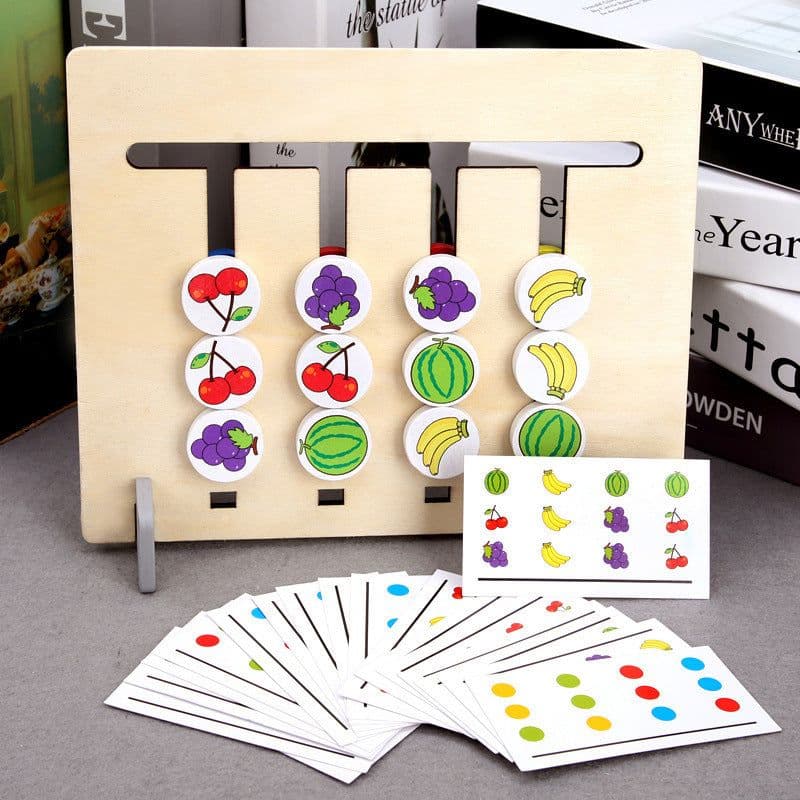 image-Children's Wooden Four-Color Fruit Logic Game Chess Ages 4-6