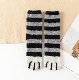 image-Women's Coral Fleece Mid-Tube Sleep Socks Cat Paw Cartoon Pattern