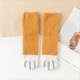 image-Women's Coral Fleece Mid-Tube Sleep Socks Cat Paw Cartoon Pattern