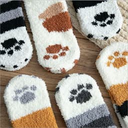 image-Women's Coral Fleece Mid-Tube Sleep Socks Cat Paw Cartoon Pattern