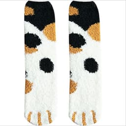 image-Women's Coral Fleece Mid-Tube Sleep Socks Cat Paw Cartoon Pattern