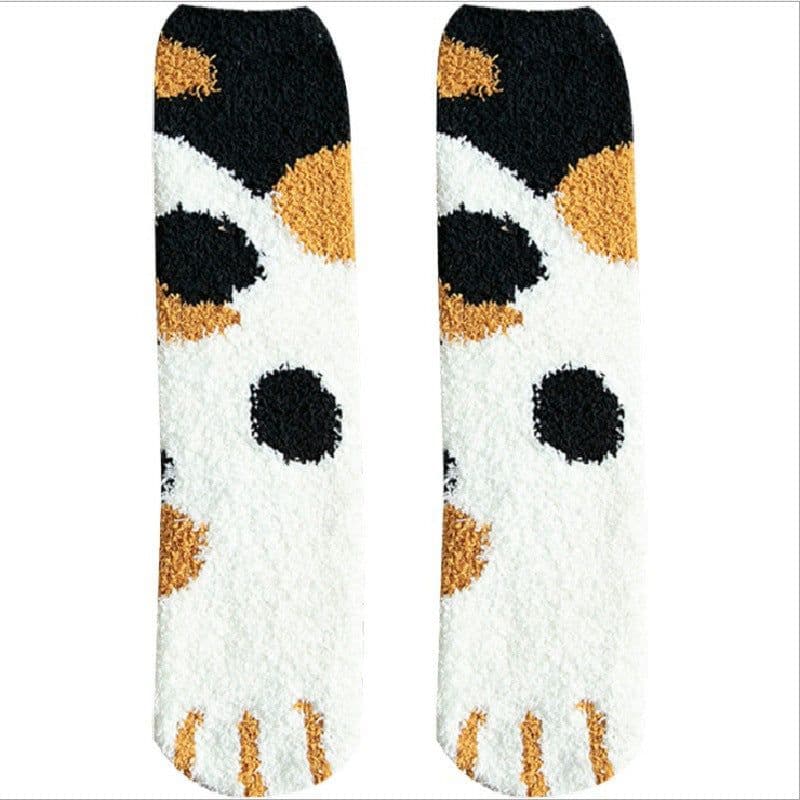 image-Women's Coral Fleece Mid-Tube Sleep Socks Cat Paw Cartoon Pattern