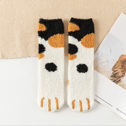 image-Women's Coral Fleece Mid-Tube Sleep Socks Cat Paw Cartoon Pattern