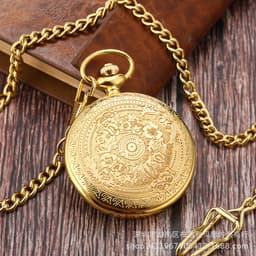 image-Roman Numeral Quartz Pocket Watch with Chain Silver 45mm