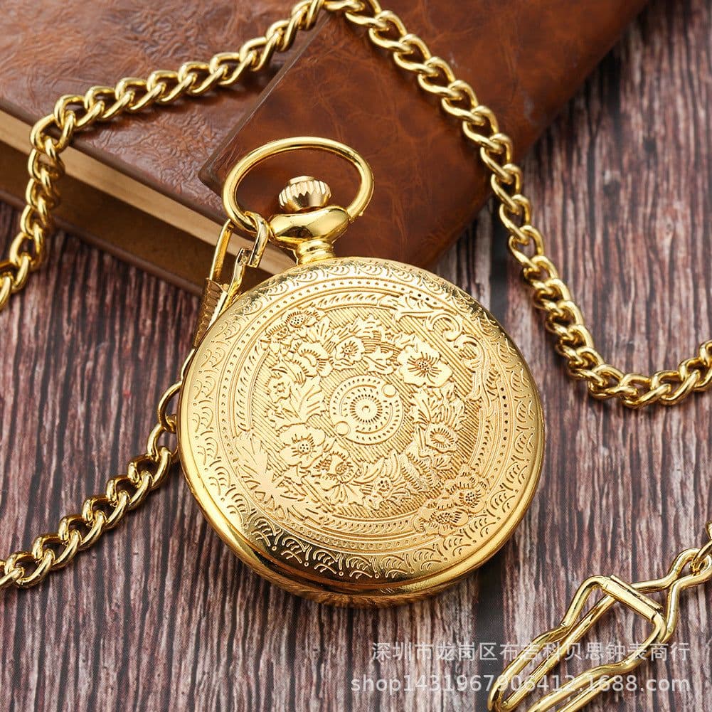 image-Roman Numeral Quartz Pocket Watch with Chain Silver 45mm
