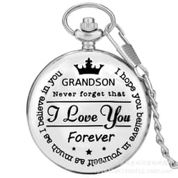 image-Roman Numeral Quartz Pocket Watch with Chain Silver 45mm