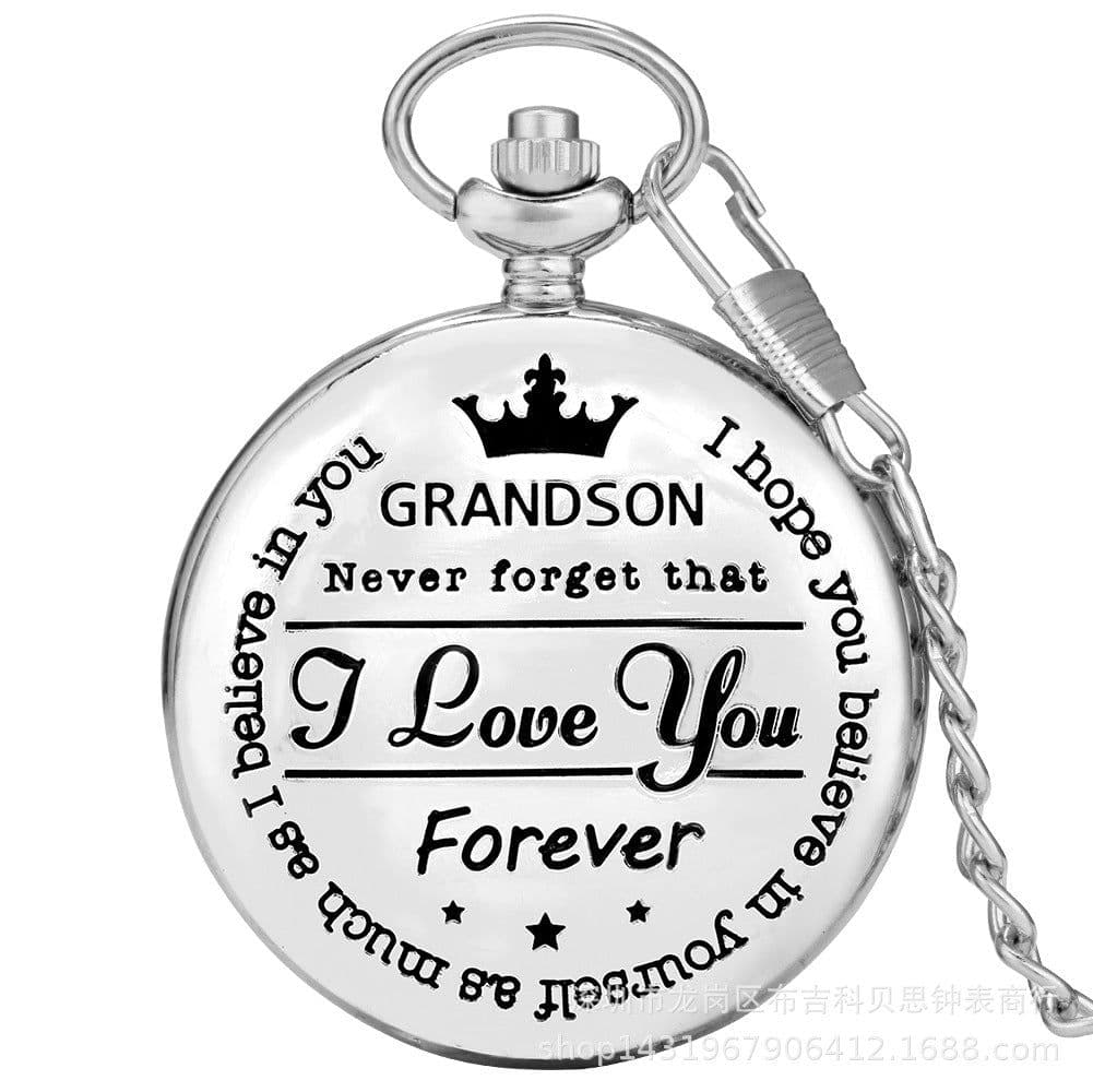 image-Roman Numeral Quartz Pocket Watch with Chain Silver 45mm