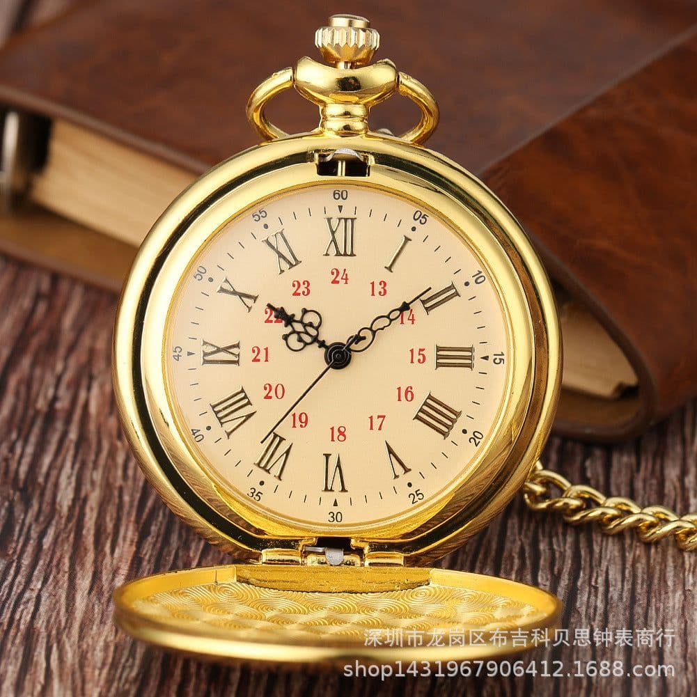 image-Roman Numeral Quartz Pocket Watch with Chain Silver 45mm