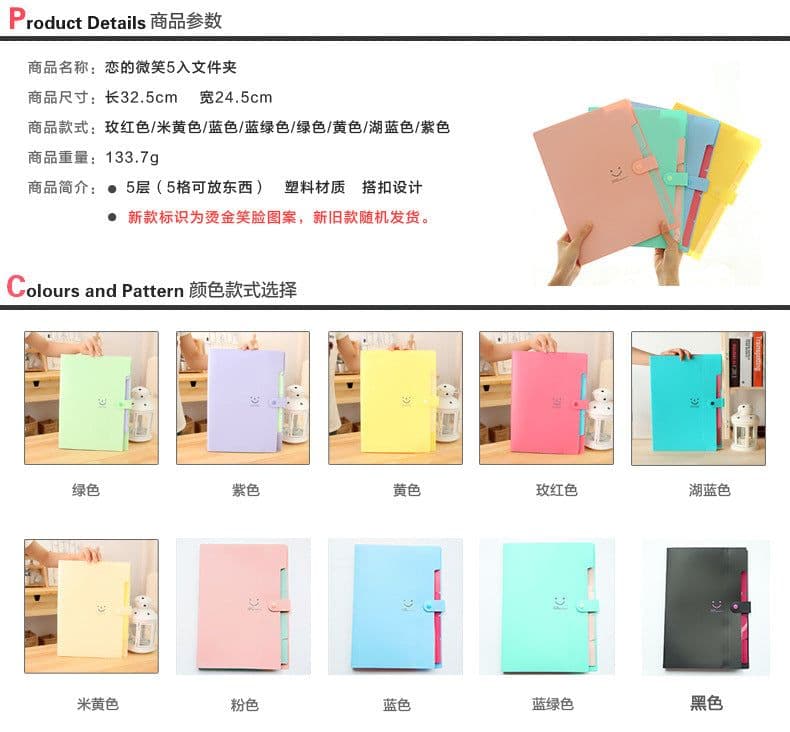 image-Love の smile 5 Pocket A4 File Folder Organizer Bag Blue-Green