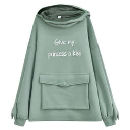 image-Women's Green Frog Embroidered Hooded Fleece Sweater Mid-Length