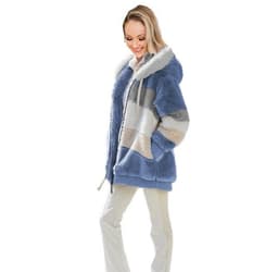 image-Women's Plush Hooded Jacket Multicolor Zip Long Coat Winter