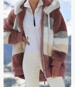 image-Women's Plush Hooded Jacket Multicolor Zip Long Coat Winter