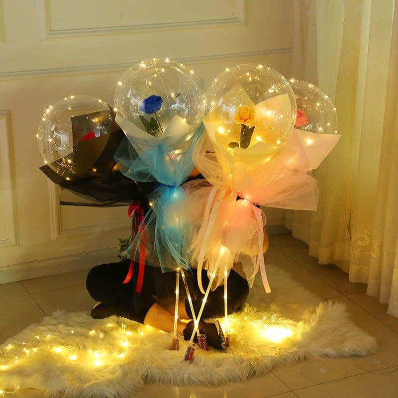 image-Transparent Bobo Balloon with Rose Lights for Party Decoration