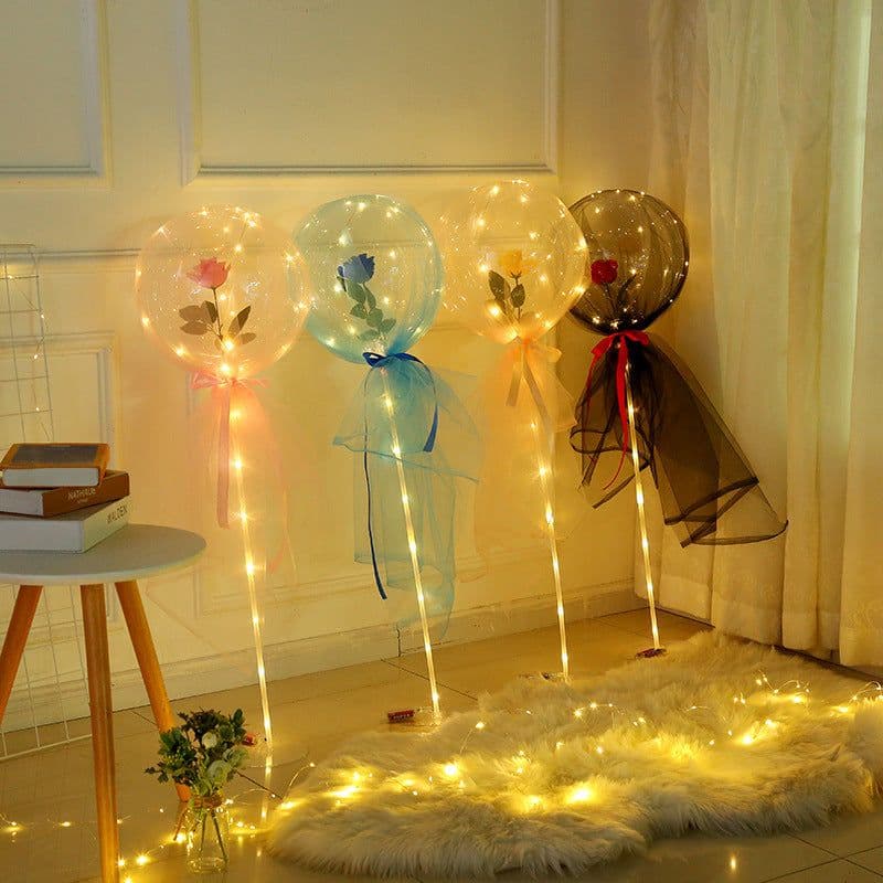 image-Transparent Bobo Balloon with Rose Lights for Party Decoration