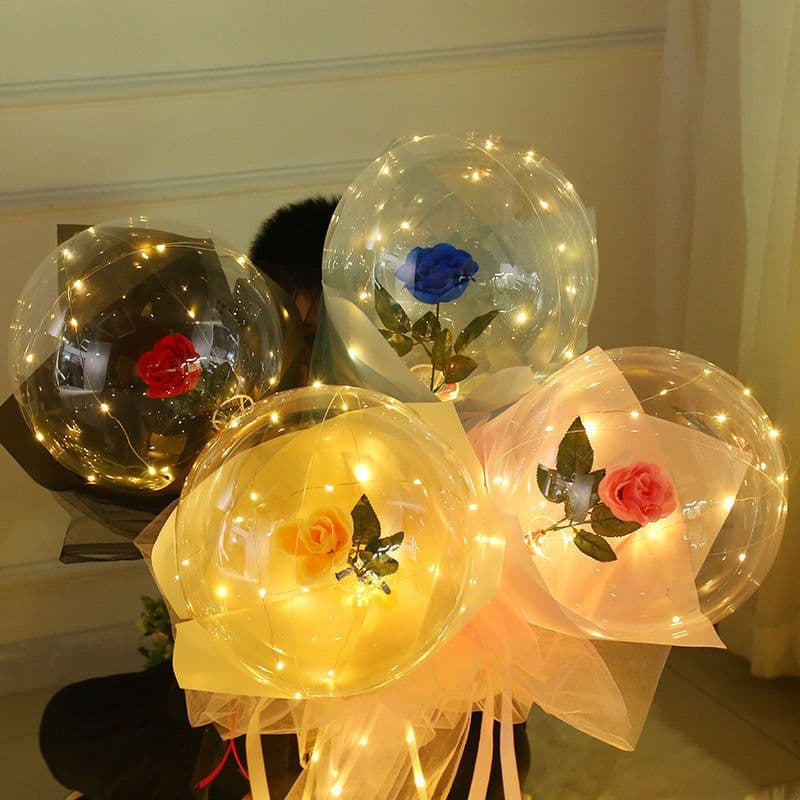 image-Transparent Bobo Balloon with Rose Lights for Party Decoration