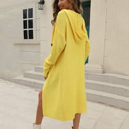image-Women's Hooded Long Knit Cardigan Sweater Coat Solid Color