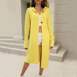 image-Women's Hooded Long Knit Cardigan Sweater Coat Solid Color