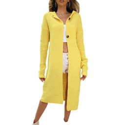 image-Women's Hooded Long Knit Cardigan Sweater Coat Solid Color