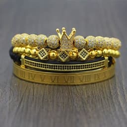 image-Men's Braided Geometric Crown Bracelet with Roman Numerals