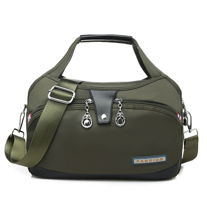 image-Women's Oxford Cloth Tote Shoulder Bag with Zipper Green Medium