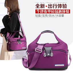 image-Women's Oxford Cloth Tote Shoulder Bag with Zipper Green Medium
