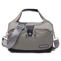 image-Women's Oxford Cloth Tote Shoulder Bag with Zipper Green Medium