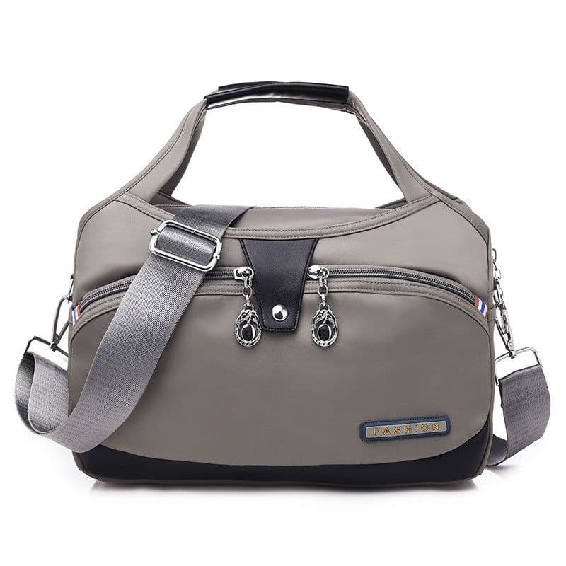 image-Women's Oxford Cloth Tote Shoulder Bag with Zipper Green Medium