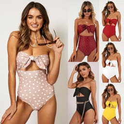 image-Xingcheng Oushuang High Waist One-Piece Swimsuit Women Black White Dot