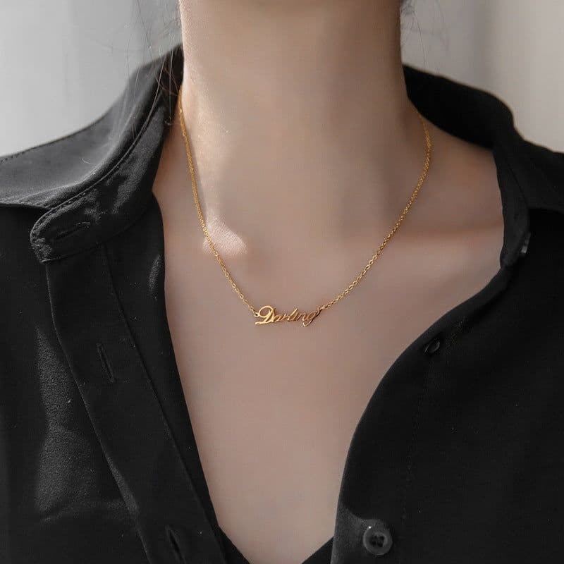 image-Pretty Fad Dear Letter Pendant Necklace Gold Titanium Steel Clavicle Chain