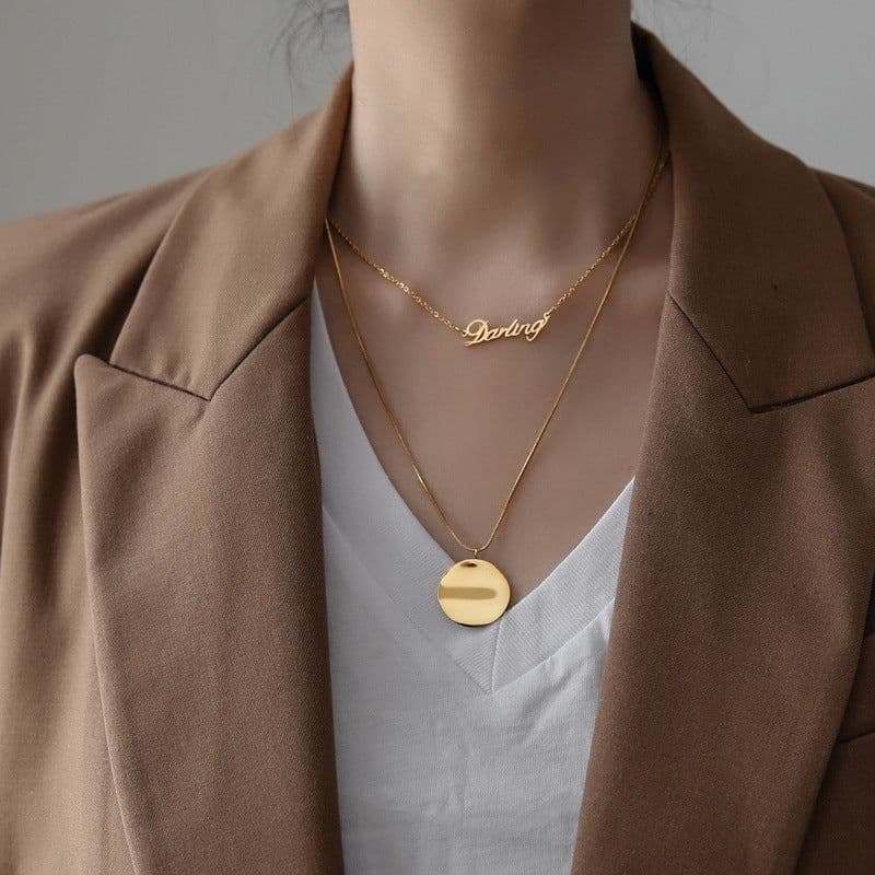 image-Pretty Fad Dear Letter Pendant Necklace Gold Titanium Steel Clavicle Chain