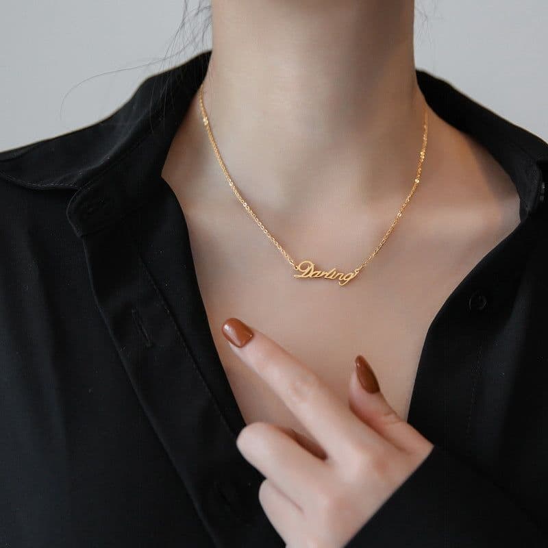 image-Pretty Fad Dear Letter Pendant Necklace Gold Titanium Steel Clavicle Chain