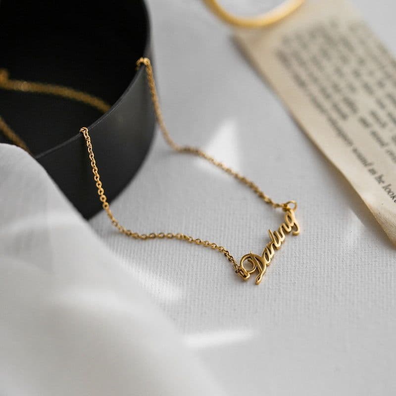 image-Pretty Fad Dear Letter Pendant Necklace Gold Titanium Steel Clavicle Chain