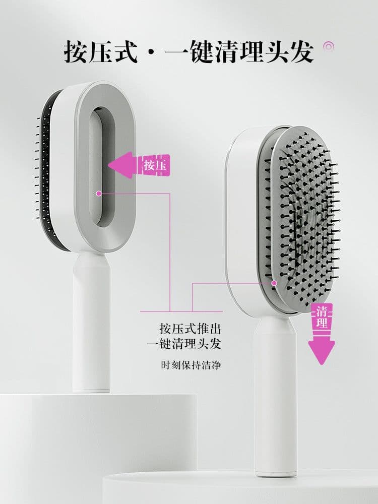 image-Air Cushion Massage Comb for Long Hair with Press-Type Cleaning