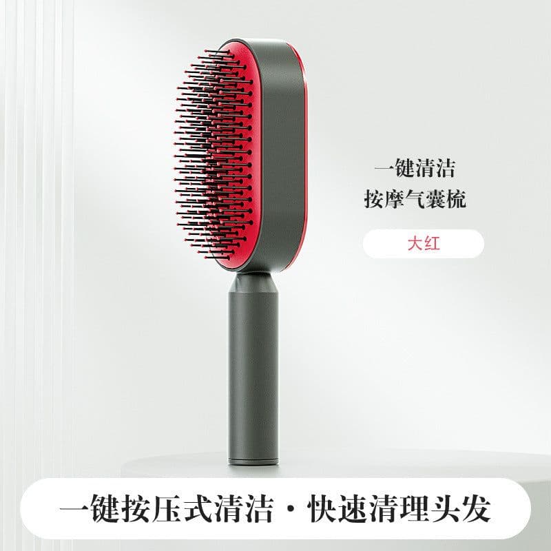 image-Air Cushion Massage Comb for Long Hair with Press-Type Cleaning