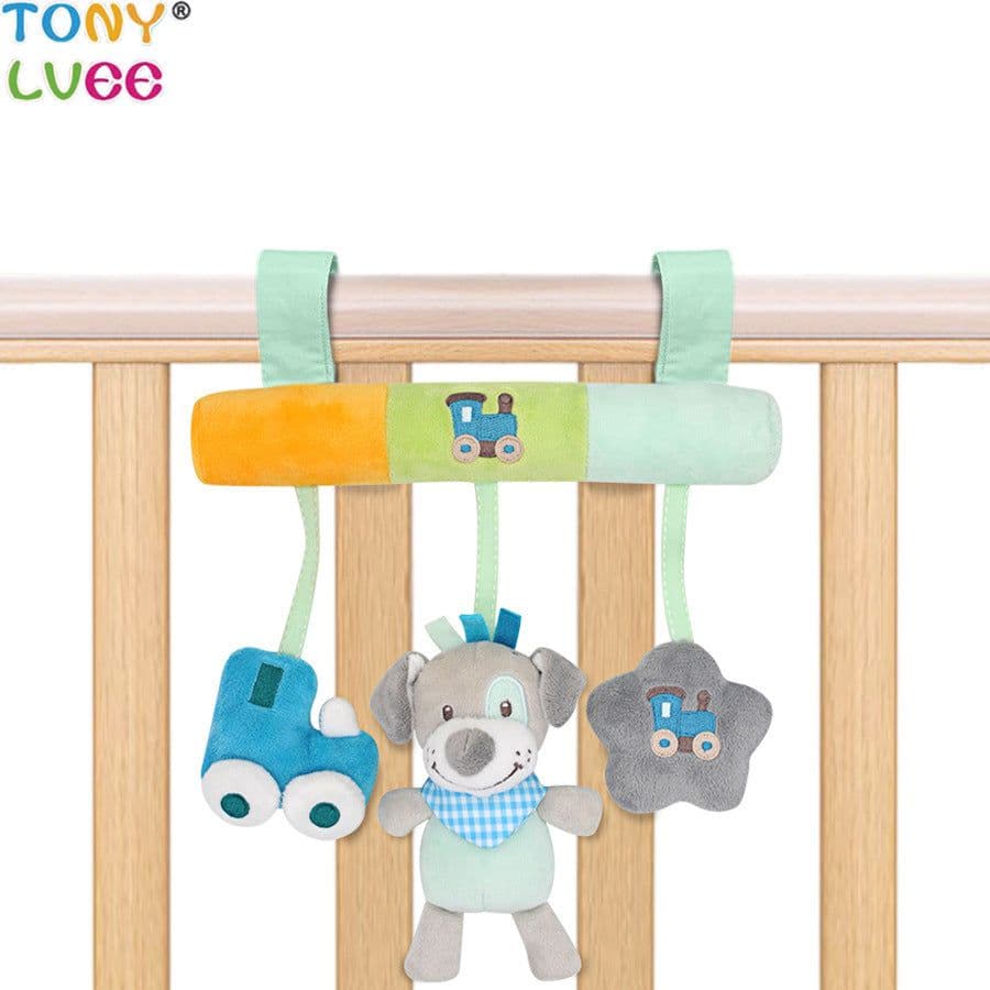 image-Children's Car Hanging Plush Animal Rattle Toy with BB Device