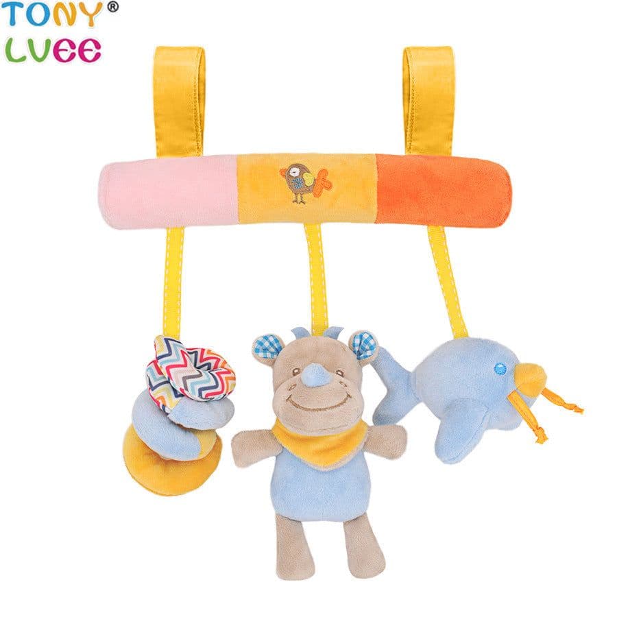 image-Children's Car Hanging Plush Animal Rattle Toy with BB Device